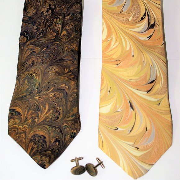 Beautiful Hand Marbled Ties - Matching Cufflinks - Picture 1 of 7